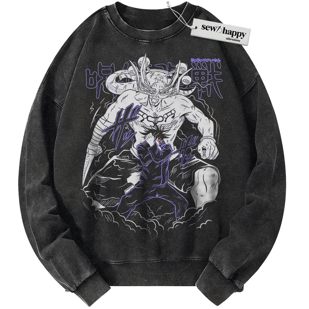 Wash Sweatshirt Megumi Fushiguro Sweatshirt, Mahoraga Sweatshirt, Jujutsu Kaisen Sweatshirt, Anime Sweatshirt, Vintage Sweater