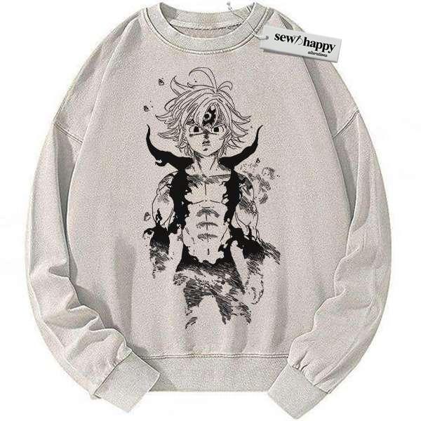 Wash Sweatshirt Meliodas Sweatshirt, Seven Deadly Sins Sweatshirt, Anime Sweatshirt, Vintage Sweater
