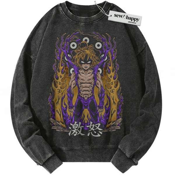 Wash Sweatshirt Meliodas Sweatshirt, Seven Deadly Sins Sweatshirt, Anime Sweatshirt, Vintage Sweatshirt