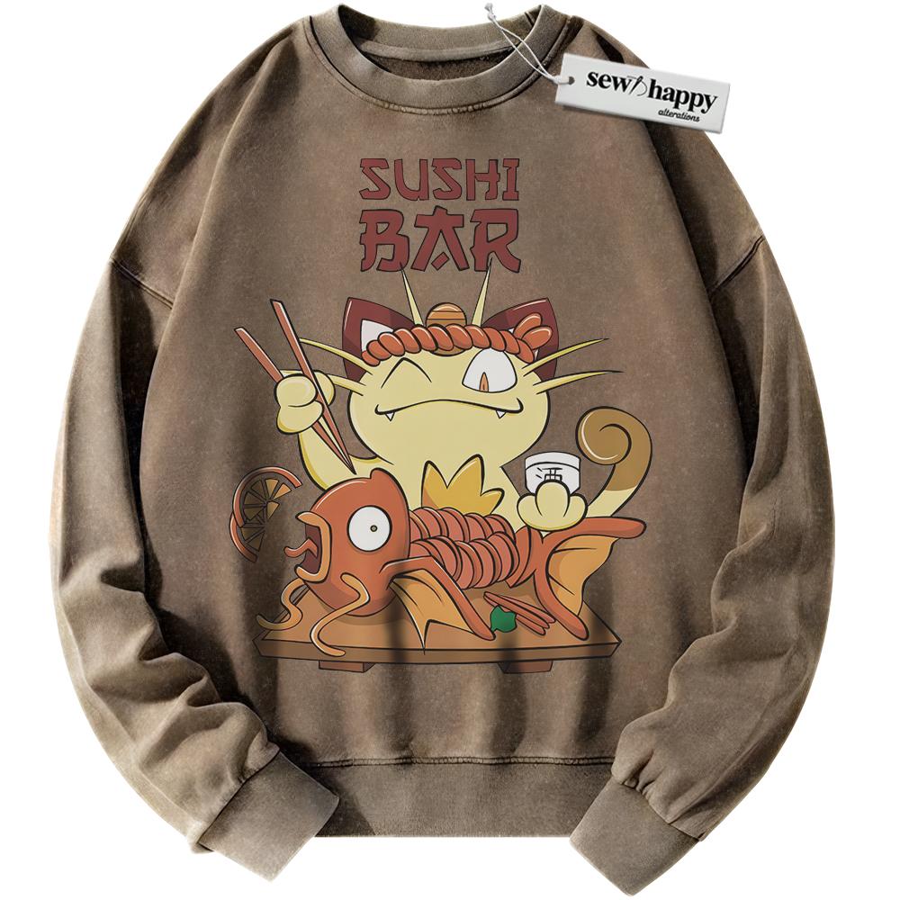 Wash Sweatshirt Meowth Sweatshirt, Magikarp Sweatshirt, Pokemon Sweatshirt, PKM Sweatshirt, Anime Sweatshirt, Vintage Sweater
