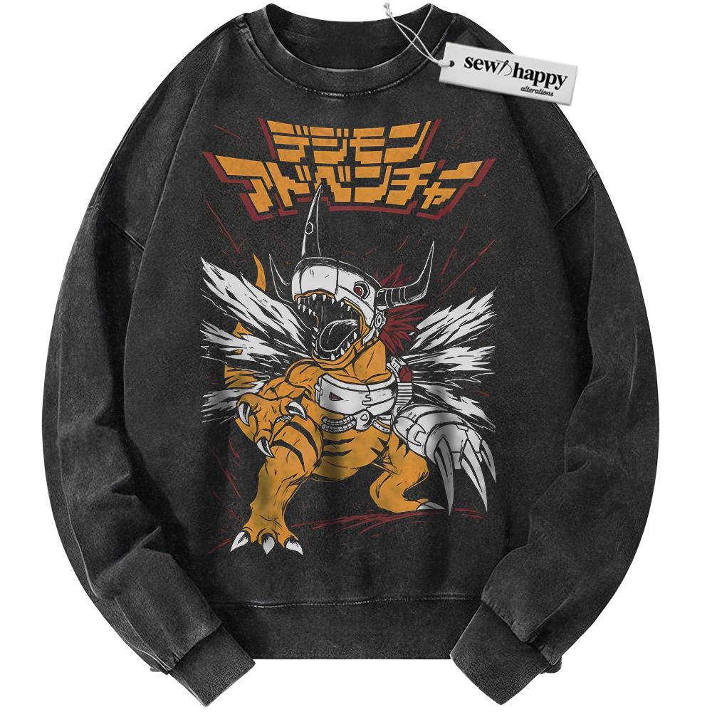 Wash Sweatshirt MetalGreymon Sweatshirt, Digimon Sweatshirt, Anime Sweatshirt, Vintage Sweater
