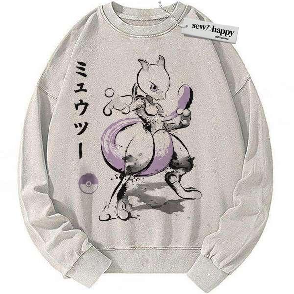 Wash Sweatshirt Mewtwo Sweatshirt, Pokemon Sweatshirt, Anime Sweatshirt, Vintage Sweater