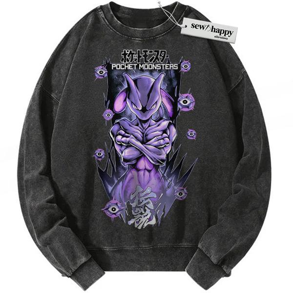 Wash Sweatshirt Mewtwo Sweatshirt, Pokemon Sweatshirt, Anime Sweatshirt, Vintage Sweater