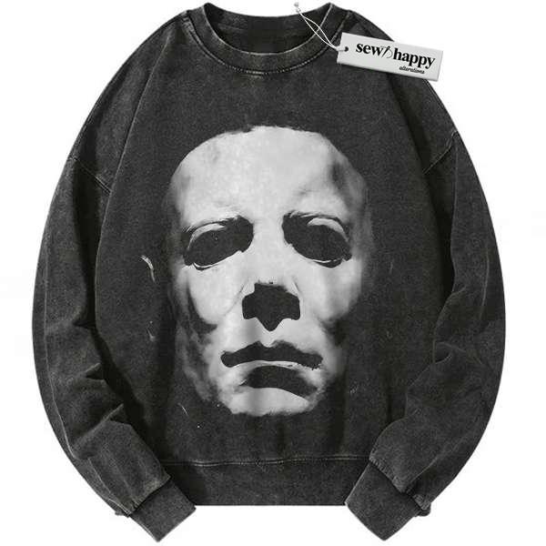 Wash Sweatshirt Michael Myers Sweatshirt, Halloween Sweatshirt, Horror Sweatshirt, Vintage Sweater
