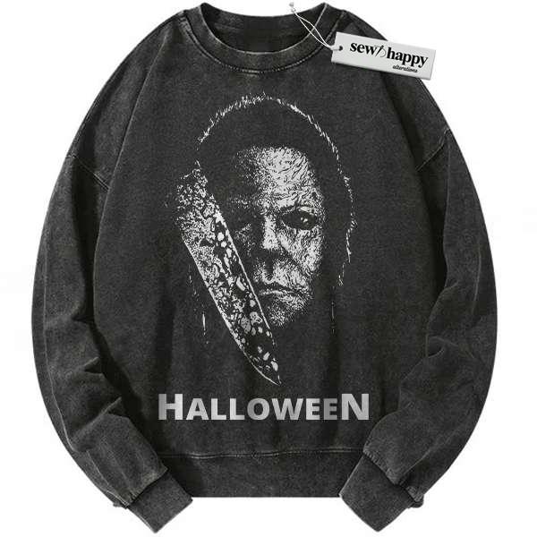 Wash Sweatshirt Michael Myers Sweatshirt, Halloween Sweatshirt, Horror Sweatshirt, Vintage Sweater