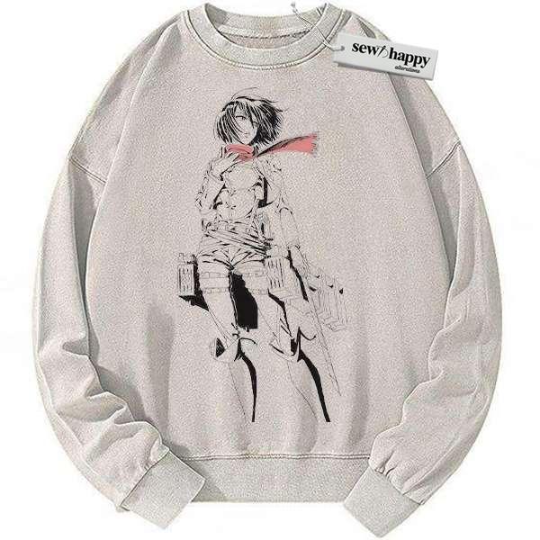 Wash Sweatshirt Mikasa Ackerman Sweatshirt, Attack On Titan Sweatshirt, AOT Sweatshirt, Anime Sweatshirt, Vintage Sweatshirt