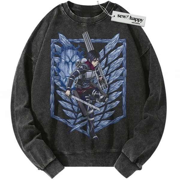 Wash Sweatshirt Mikasa Ackerman Sweatshirt, Attack On Titan Sweatshirt, AOT Sweatshirt, Anime Sweatshirt, Vintage Sweatshirt
