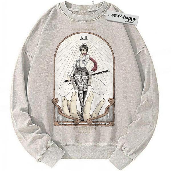 Wash Sweatshirt Mikasa Ackerman Sweatshirt, Attack On Titan Sweatshirt, AOT Sweatshirt, Anime Sweatshirt, Vintage Sweatshirt