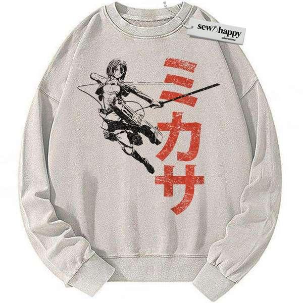 Wash Sweatshirt Mikasa Ackerman Sweatshirt, Attack on Titan Sweatshirt, AOT Sweatshirt, Vintage Sweater