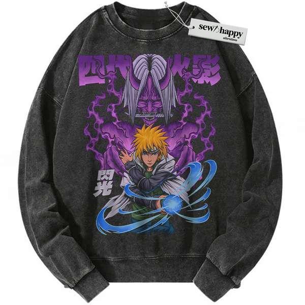 Wash Sweatshirt Minato Namikaze Sweatshirt, Naruto Sweatshirt, Anime Sweatshirt, Vintage Sweatshirt