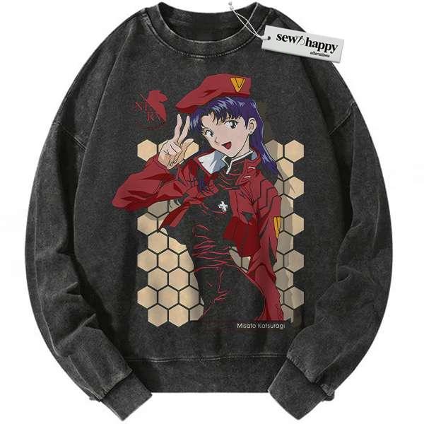 Wash Sweatshirt Misato Katsuragi Sweatshirt, Neon Genesis Evangelion Sweatshirt, Anime Sweatshirt, Vintage Sweater