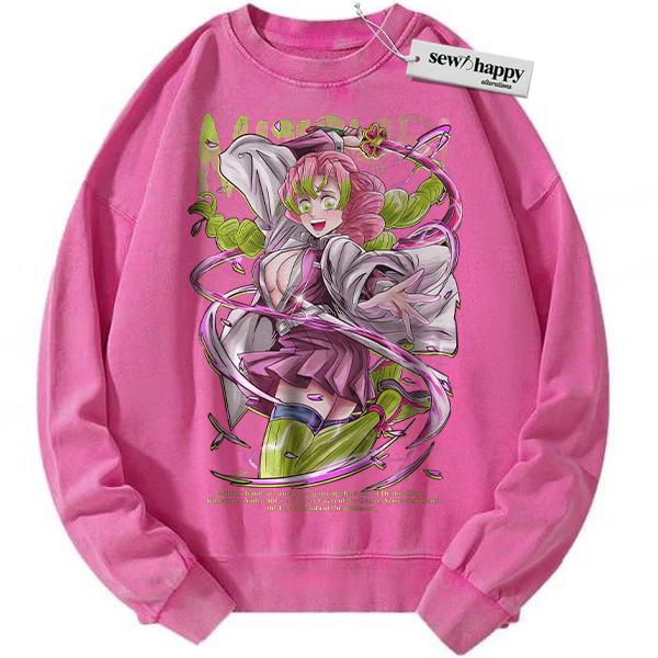 Wash Sweatshirt Mitsuri Kanroji Sweatshirt, Demon Slayer Sweatshirt, Anime Sweatshirt, Vintage Sweater