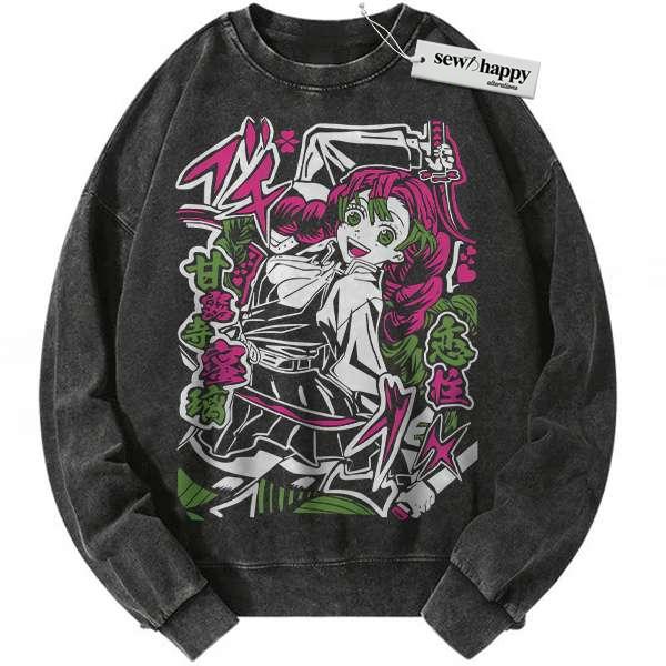 Wash Sweatshirt Mitsuri Kanroji Sweatshirt, Demon Slayer Sweatshirt, Anime Sweatshirt, Vintage Sweater