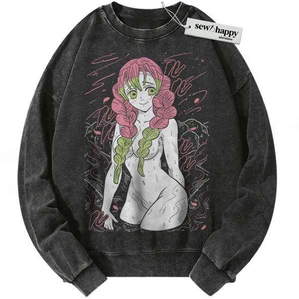 Wash Sweatshirt Mitsuri Kanroji Sweatshirt, Demon Slayer Sweatshirt, Anime Sweatshirt, Vintage Sweatshirt