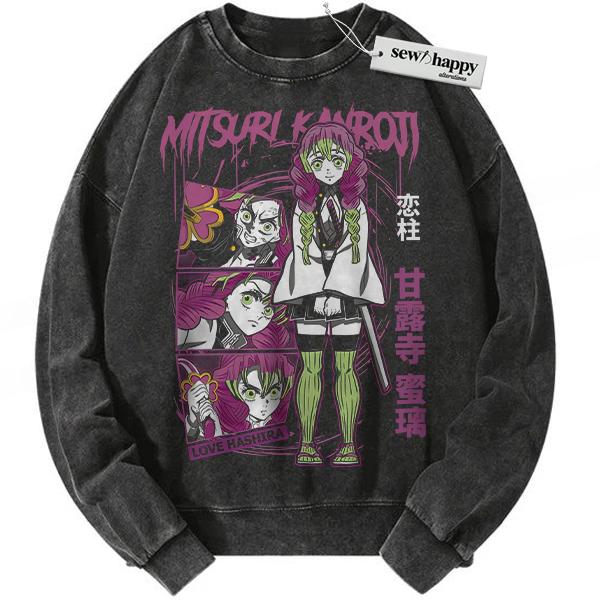 Wash Sweatshirt Mitsuri Kanroji Sweatshirt, Demon Slayer Sweatshirt, Anime Sweatshirt, Vintage Sweatshirt
