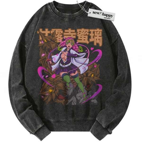 Wash Sweatshirt Mitsuri Kanroji Sweatshirt, Demon Slayer Sweatshirt, Anime Sweatshirt, Vintage Sweatshirt