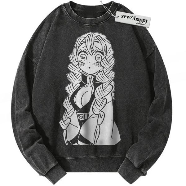 Wash Sweatshirt Mitsuri Kanroji Sweatshirt, Demon Slayer Sweatshirt, Anime Sweatshirt, Vintage Sweatshirt