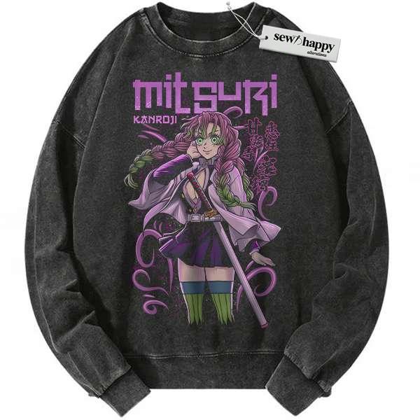 Wash Sweatshirt Mitsuri Kanroji Sweatshirt, Demon Slayer Sweatshirt, Anime Sweatshirt, Vintage Sweatshirt