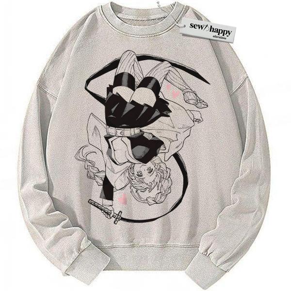 Wash Sweatshirt Mitsuri Kanroji Sweatshirt, Demon Slayer Sweatshirt, Anime Sweatshirt, Vintage Sweatshirt