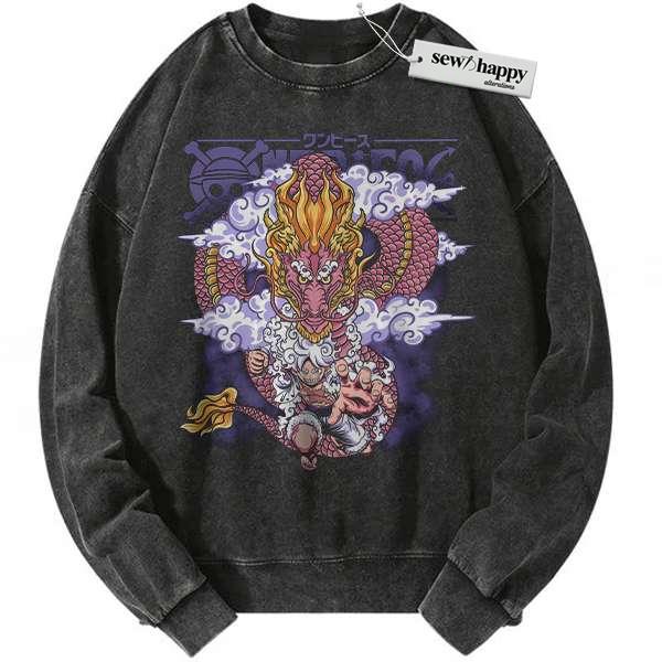 Wash Sweatshirt Momonosuke vs Luffy Sweatshirt, One Piece Sweatshirt, Anime Sweatshirt, Vintage Sweatshirt