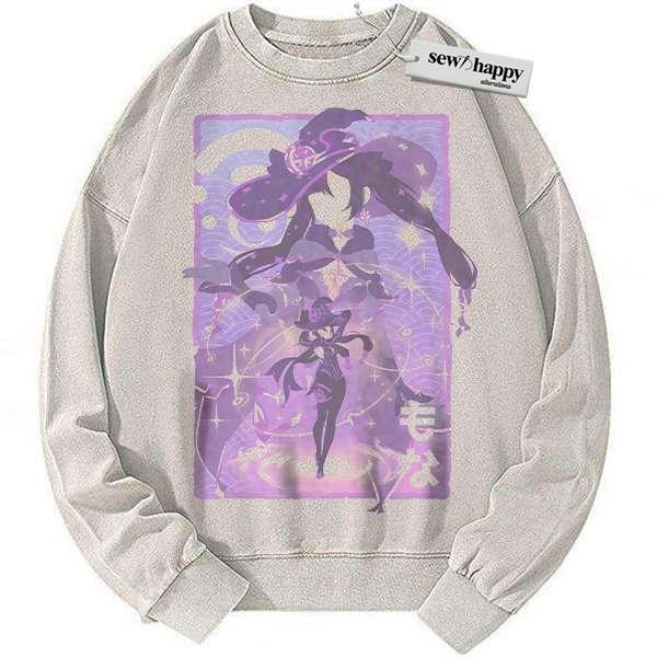 Wash Sweatshirt Mona Sweatshirt, Genshin Impact Sweatshirt, Game Sweatshirt, Vintage Sweatshirt