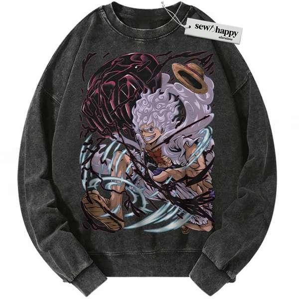 Wash Sweatshirt Monkey D Luffy Sweatshirt, God Nika Sweatshirt, One Piece Sweatshirt, Anime Sweatshirt, Vintage Sweatshirt