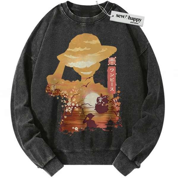 Wash Sweatshirt Monkey D Luffy Sweatshirt, One Piece Sweatshirt, Anime Sweatshirt, Vintage Sweater Wash Sweatshirt Monkey D Luffy Sweatshirt, One Piece Sweatshirt, Anime Sweatshirt, Vintage Sweater - Image 1