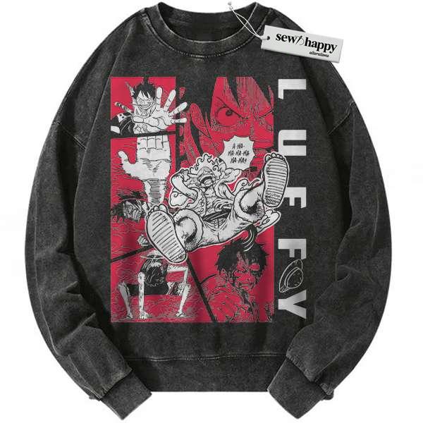 Wash Sweatshirt Monkey D Luffy Sweatshirt, One Piece Sweatshirt, Anime Sweatshirt, Vintage Sweater