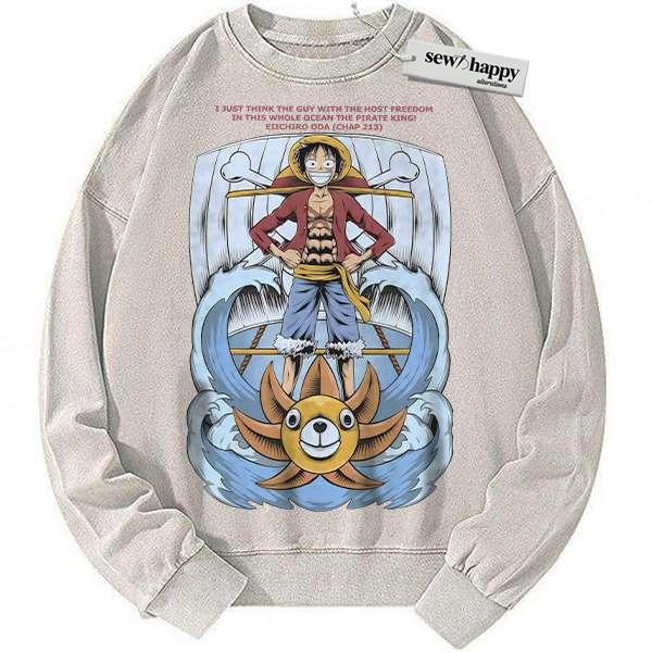 Wash Sweatshirt Monkey D Luffy Sweatshirt, One Piece Sweatshirt, Anime Sweatshirt, Vintage Sweater