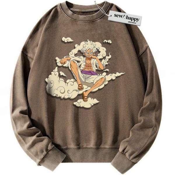 Wash Sweatshirt Monkey D Luffy Sweatshirt, One Piece Sweatshirt, Anime Sweatshirt, Vintage Sweatshirt