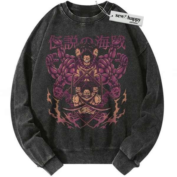 Wash Sweatshirt Monkey D Luffy Sweatshirt, One Piece Sweatshirt, Anime Sweatshirt, Vintage Sweatshirt