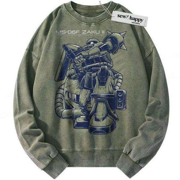 Wash Sweatshirt MS-06 Zaku II Sweatshirt, The Gundam Sweatshirt, Anime Sweatshirt, Vintage Sweatshirt