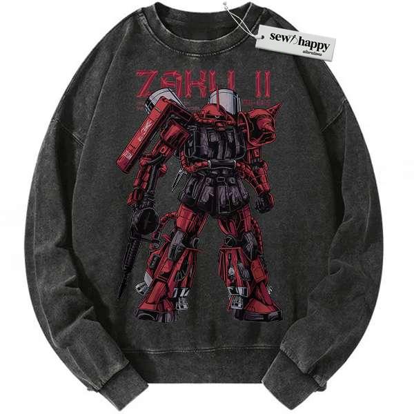 Wash Sweatshirt MS-06S Zaku II Sweatshirt, The Gundam Sweatshirt, Anime Sweatshirt, Vintage Sweatshirt