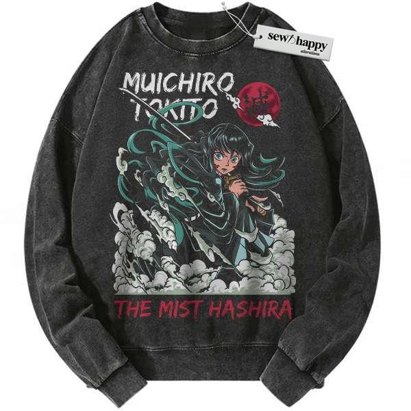 Wash Sweatshirt Muichiro Tokito Sweatshirt, Demon Slayer Sweatshirt, Anime Sweatshirt, Vintage Sweater