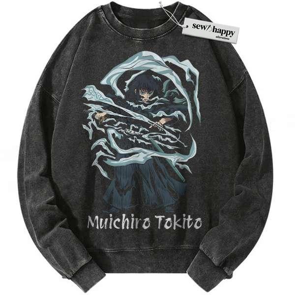 Wash Sweatshirt Muichiro Tokito Sweatshirt, Demon Slayer Sweatshirt, Anime Sweatshirt, Vintage Sweatshirt