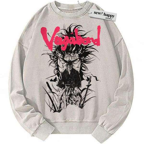 Wash Sweatshirt Musashi Miyamoto Sweatshirt, Vagabond Sweatshirt, Anime Sweatshirt, Vintage Sweater