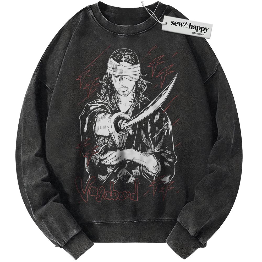 Wash Sweatshirt Musashi Miyamoto Sweatshirt, Vagabond Sweatshirt, Anime Sweatshirt, Vintage Sweater