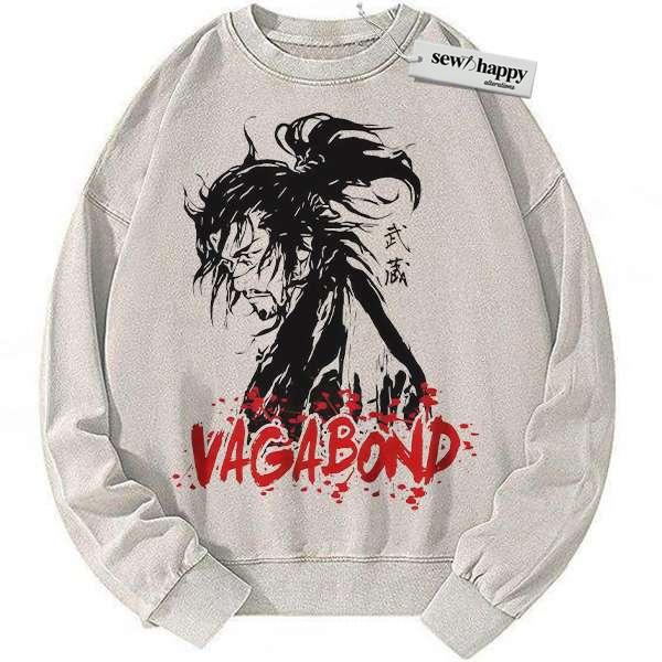 Wash Sweatshirt Musashi Miyamoto Sweatshirt, Vagabond Sweatshirt, Anime Sweatshirt, Vintage Sweatshirt