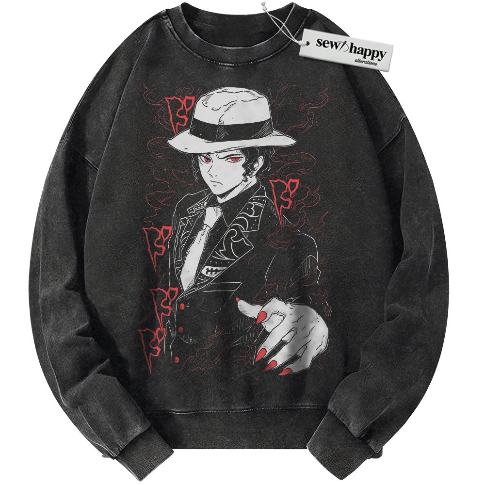 Wash Sweatshirt Muzan Kibutsuji Sweatshirt, Demon Slayer Sweatshirt, Anime Sweatshirt, Vintage Sweater