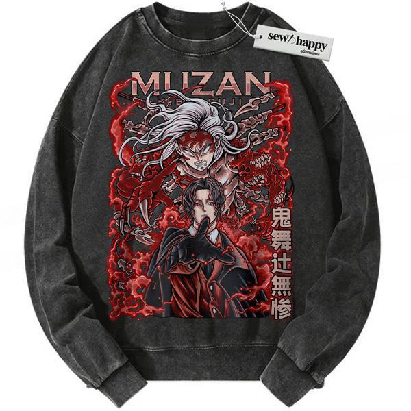 Wash Sweatshirt Muzan Kibutsuji Sweatshirt, Demon Slayer Sweatshirt, Anime Sweatshirt, Vintage Sweatshirt