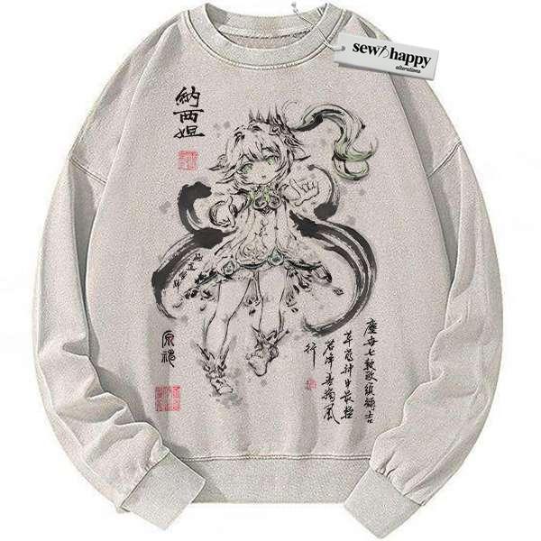 Wash Sweatshirt Nahida Sweatshirt, Genshin Impact Sweatshirt, Game Sweatshirt, Vintage Sweater