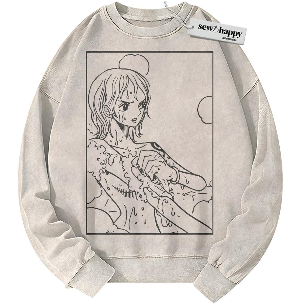 Wash Sweatshirt Nami Sweatshirt, One Piece Sweatshirt, Anime Sweatshirt, Vintage Sweater