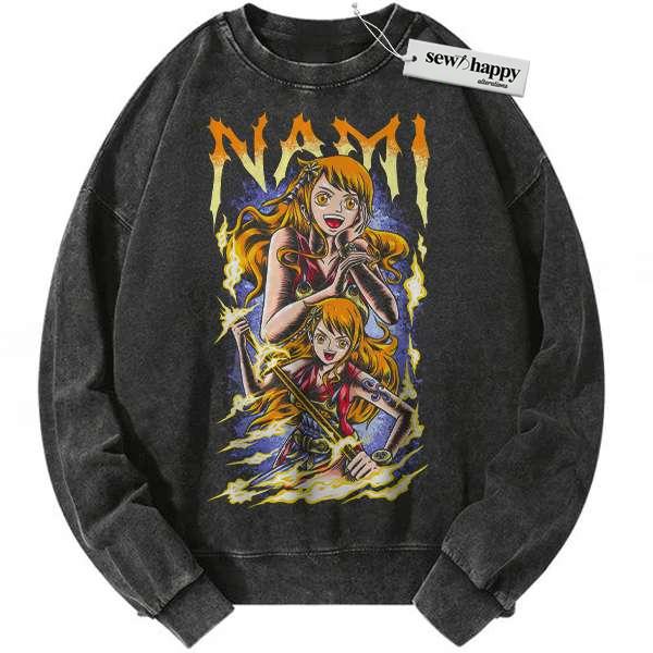 Wash Sweatshirt Nami Sweatshirt, One Piece Sweatshirt, Anime Sweatshirt, Vintage Sweater
