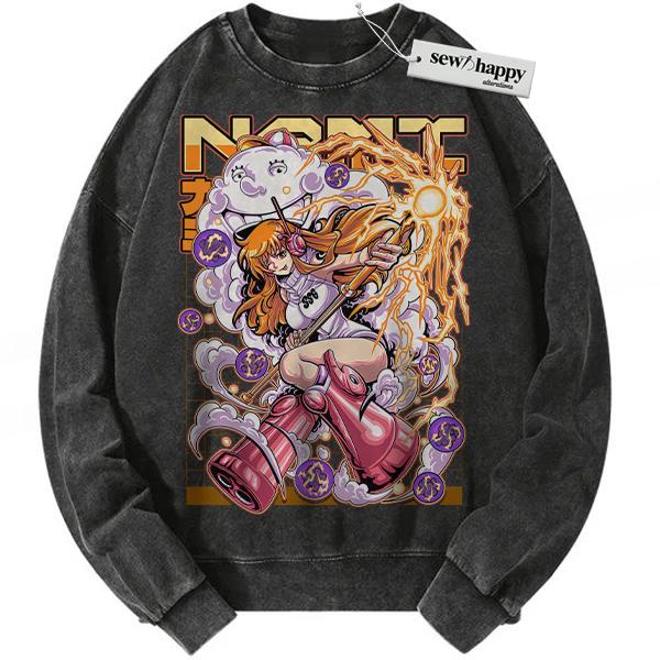Wash Sweatshirt Nami Sweatshirt, One Piece Sweatshirt, Anime Sweatshirt, Vintage Sweater