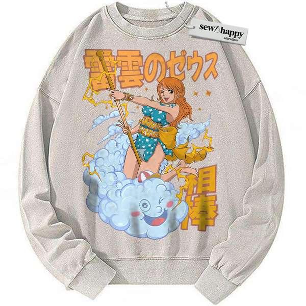 Wash Sweatshirt Nami Sweatshirt, One Piece Sweatshirt, Anime Sweatshirt, Vintage Sweater