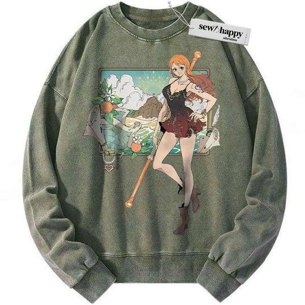 Wash Sweatshirt Nami Sweatshirt, One Piece Sweatshirt, Anime Sweatshirt, Vintage Sweatshirt
