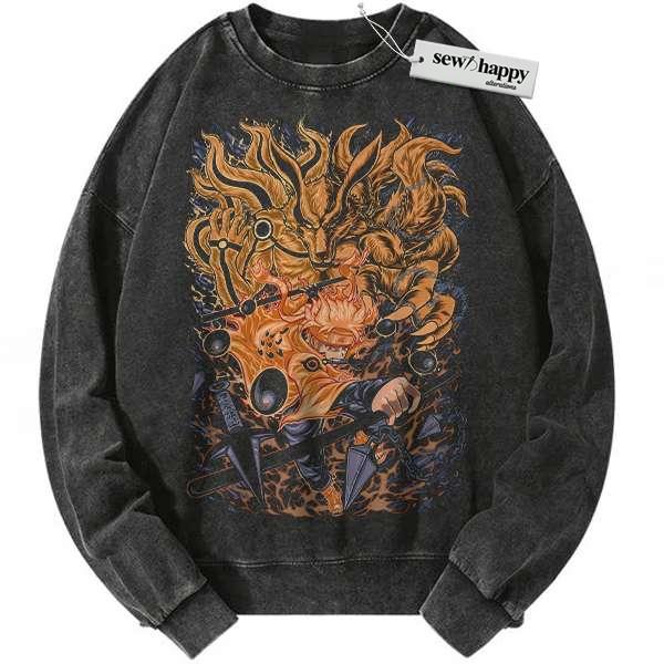 Wash Sweatshirt Naruto Sweatshirt, Kurama Sweatshirt, Anime Sweatshirt, Vintage Sweatshirt