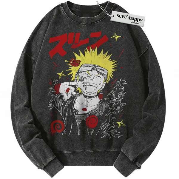 Wash Sweatshirt Naruto Uzumaki, Anime Sweatshirt, Vintage Sweatshirt