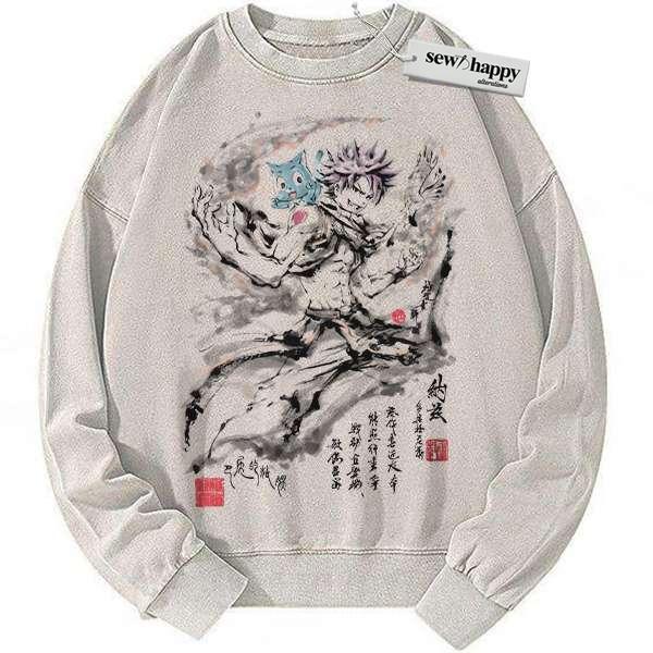 Wash Sweatshirt Natsu Dragneel Sweatshirt, Fairy Tail Sweatshirt, Anime Sweatshirt, Vintage Sweater