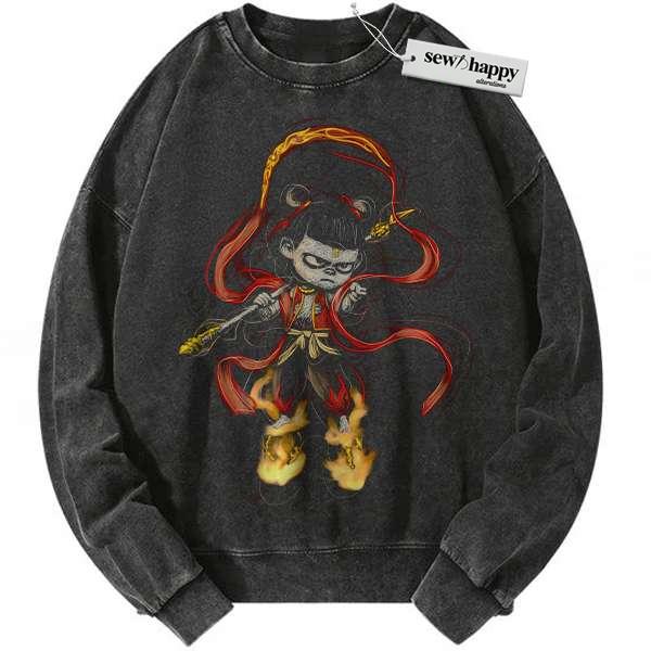 Wash Sweatshirt Ne Zha Sweatshirt, Animated Sweatshirt, Vintage Sweatshirt